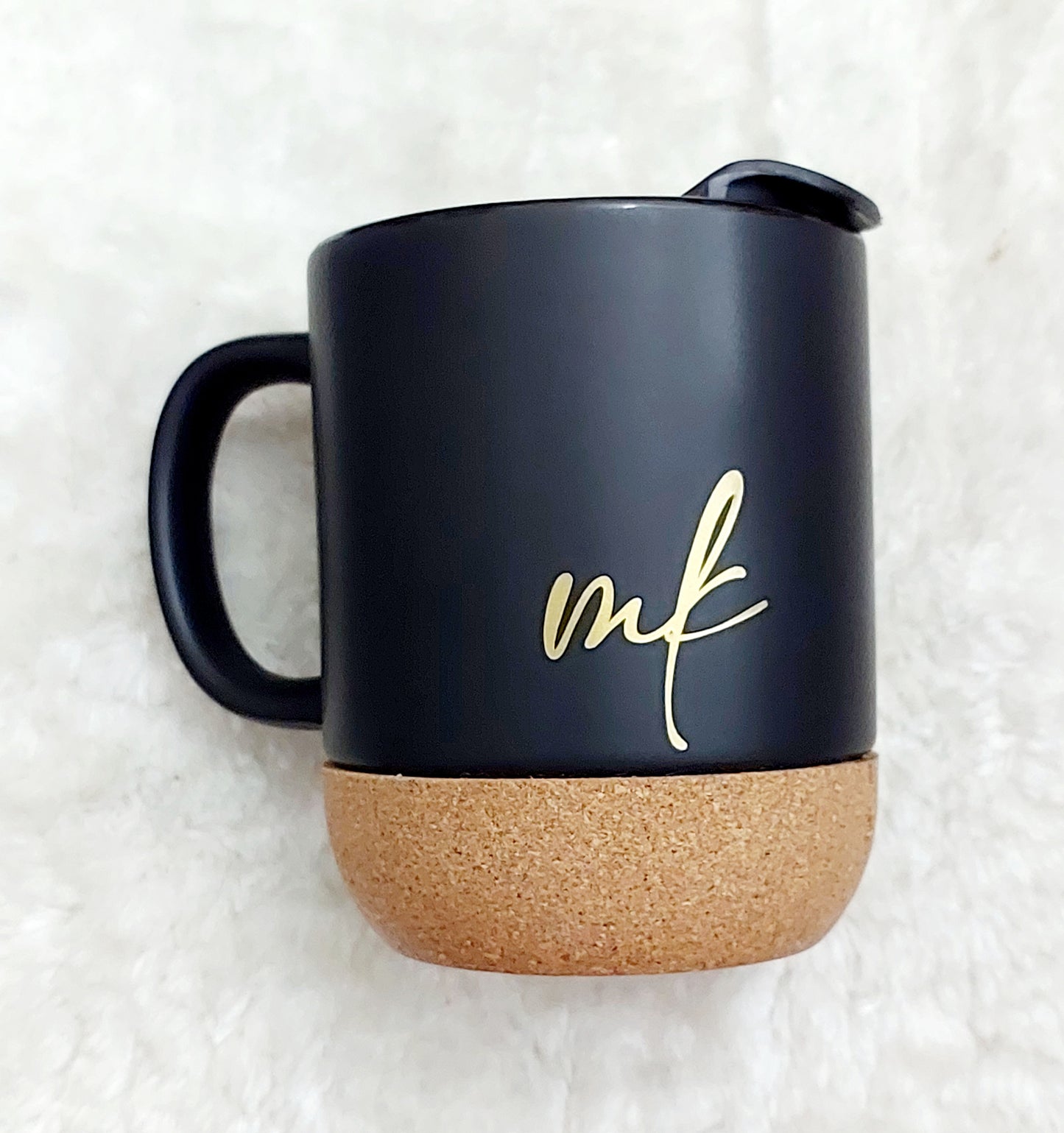 Ceramic Mug with Lid and Cork Base - Matte Black